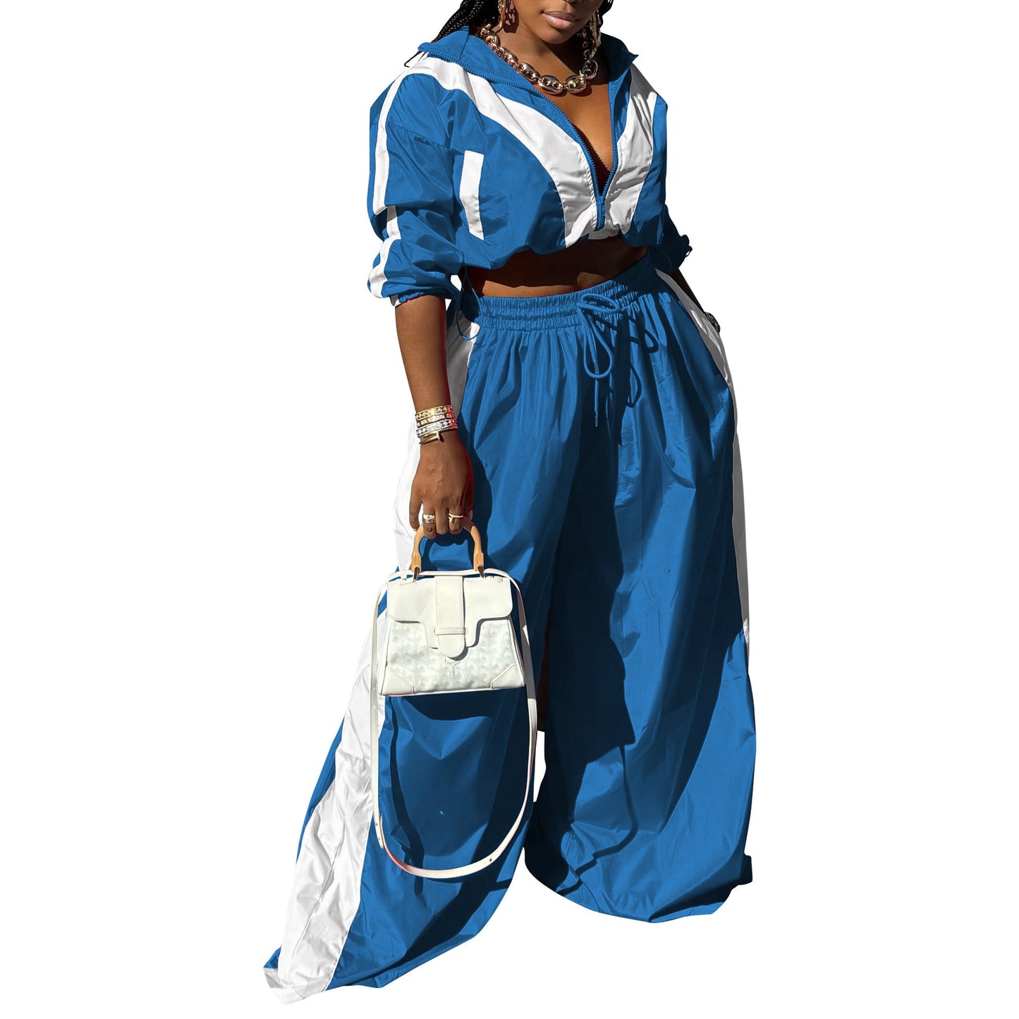 Ropa deportiva para mujer, conjunto de dos piezas con abrigo holgado tejido y costuras, primavera y otoño