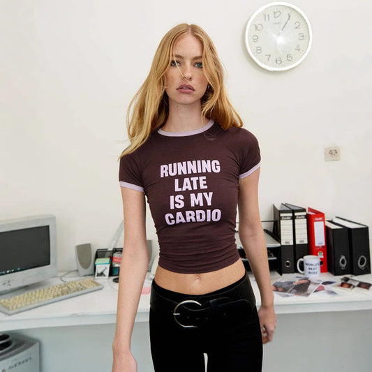 Tops de manga corta ajustados con estampado inglés de calle, ropa de primavera y verano para mujer