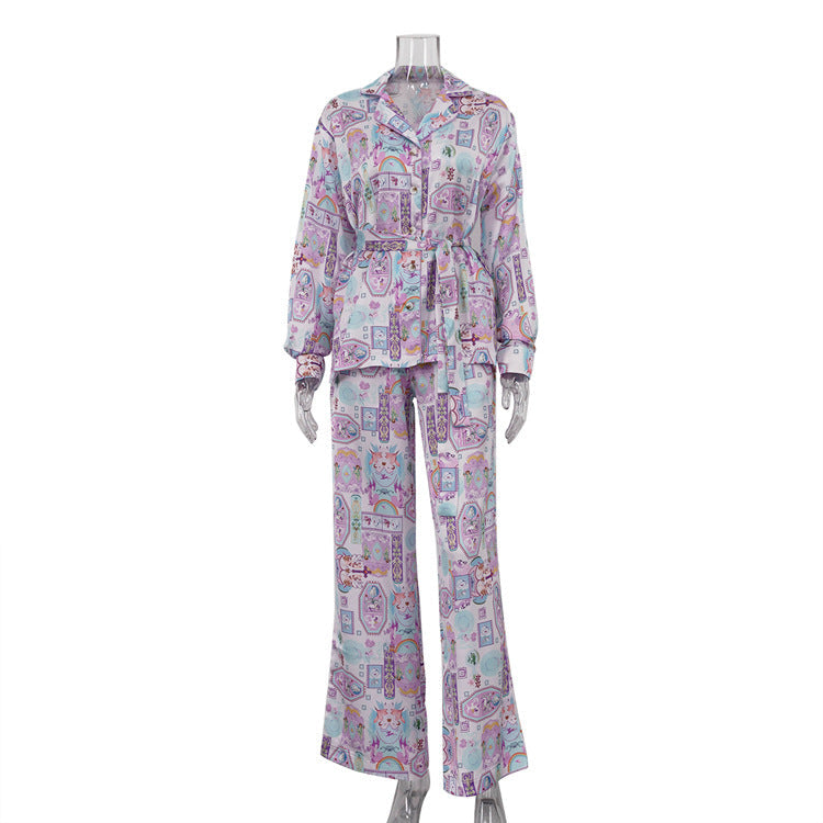 Pijama estampado de diseño de interés especial para mujer, primavera otoño, manga larga, se puede usar como ropa de abrigo, conjunto de ropa para estar en casa.