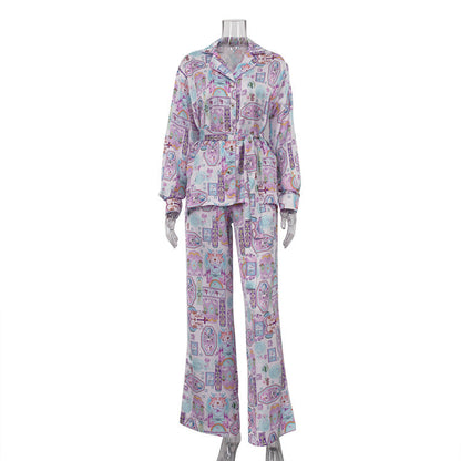 Pijama estampado de diseño de interés especial para mujer, primavera otoño, manga larga, se puede usar como ropa de abrigo, conjunto de ropa para estar en casa.