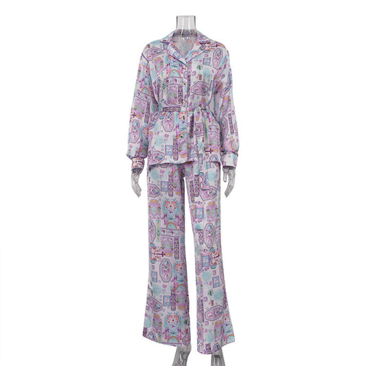 Pijama estampado de diseño de interés especial para mujer, primavera otoño, manga larga, se puede usar como ropa de abrigo, conjunto de ropa para estar en casa.