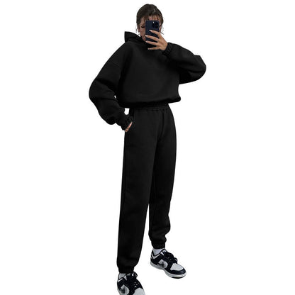 Suéter de manga larga con capucha de color liso para mujer, ropa informal, pantalones, traje, otoño e invierno
