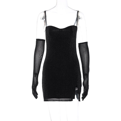 Vestido lencero sexy de manga larga brillante para mujer, elegante y ajustado, para otoño e invierno.