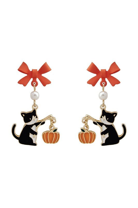 Pendientes colgantes de gato con forma de linterna de calabaza 