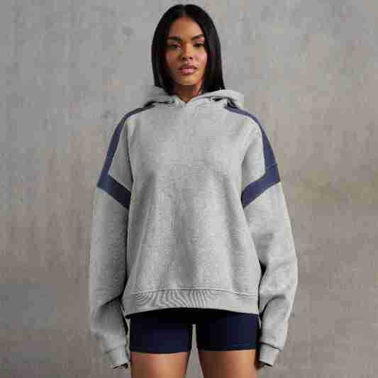 Early Autumn Contrast Color Drop Shoulder High End Women Clothing Varsity Jacket Brand Hoodie Hooded Sweatshirt Outer Women