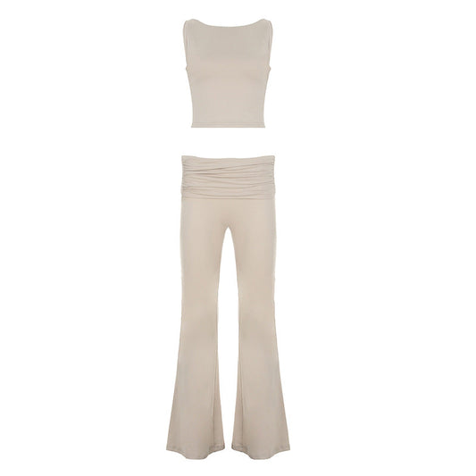 Street Casual Yoga Clothes Tight Exercise Sleeveless Vest Sheath Bootcut Trousers Two Piece Sets