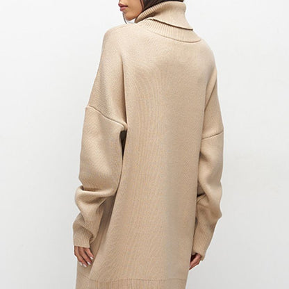 Suéter de cuello alto para mujer, otoño e invierno, largo medio, grueso, ruso, manga larga, tejido de punto