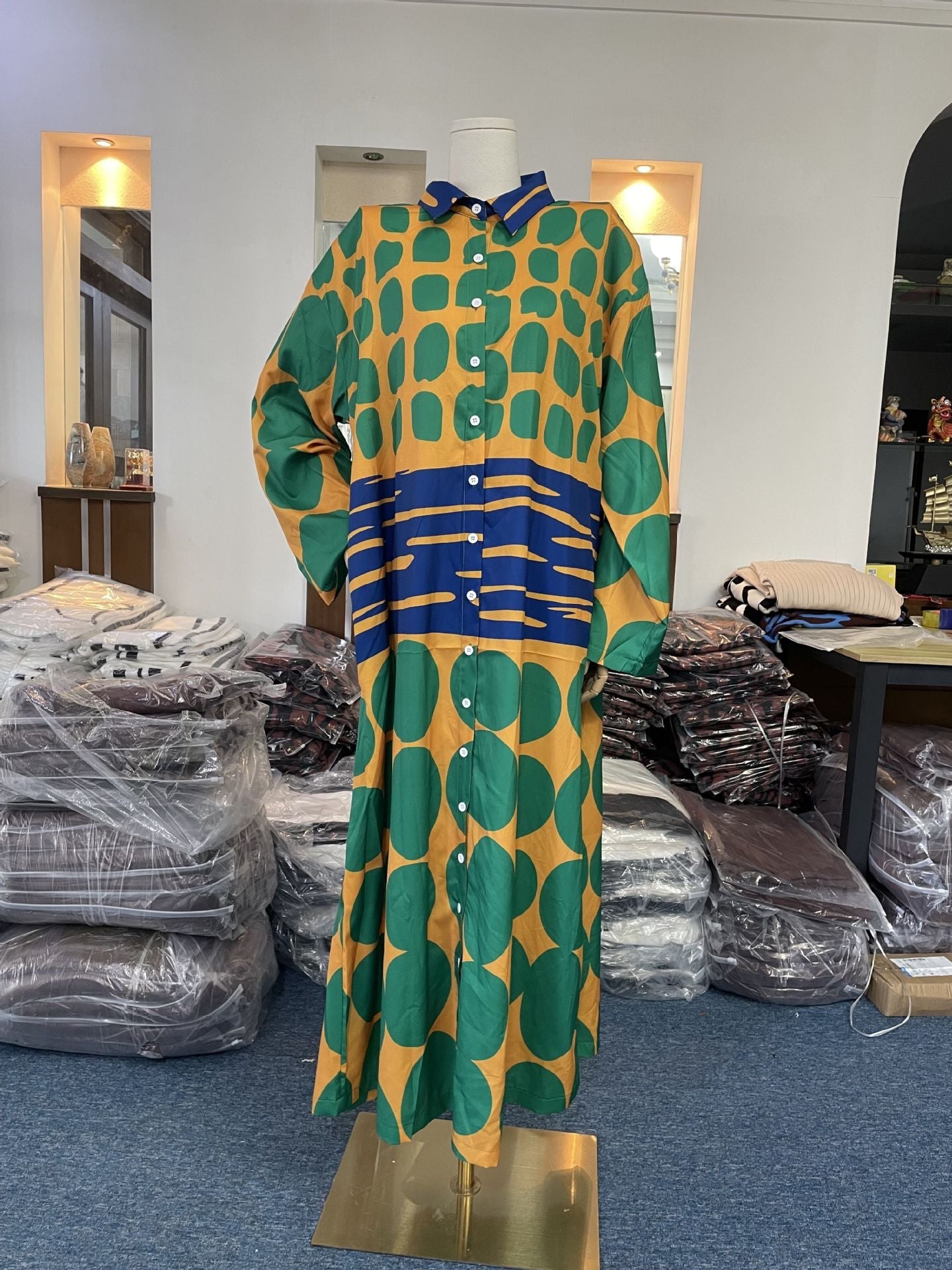 Vestido informal de diseño con cuello polo y estampado geométrico abstracto para mujer, talla grande