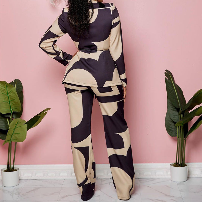 Conjunto de dos piezas formado por pantalón y pantalón, con estampado de cuello, cintura con cordones y banda en el tobillo, para mujer, otoño y primavera