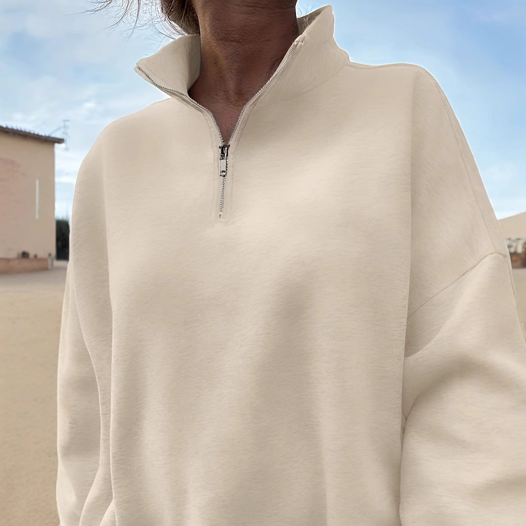 Sudadera para exteriores, otoño e invierno, informal, holgada, de manga larga, con media cremallera para mujer