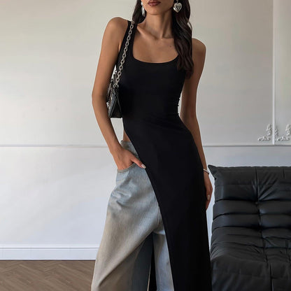 Vestido ajustado con tirantes y abertura en los hombros para mujer, estilo tiro callejero de verano