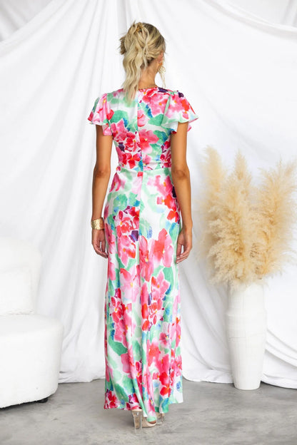 Teresa Floral Printed V-neck Maxi Dress