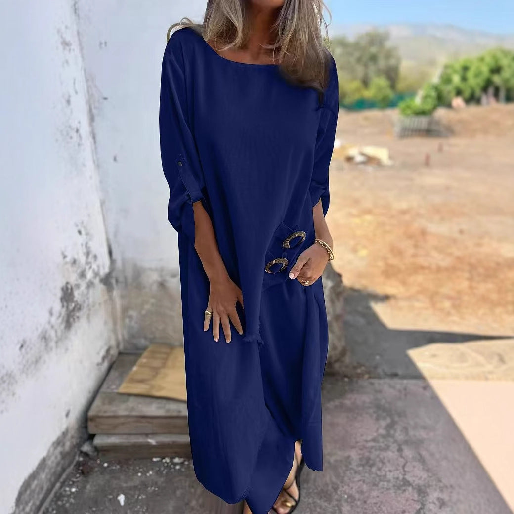 Bata asimétrica irregular holgada con hebilla de metal para primavera y verano para mujer