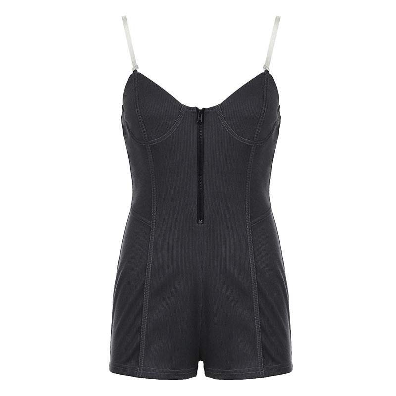 Mono sexy con tirantes de tubo para mujer, con ribete desgastado y tirantes, con personalidad