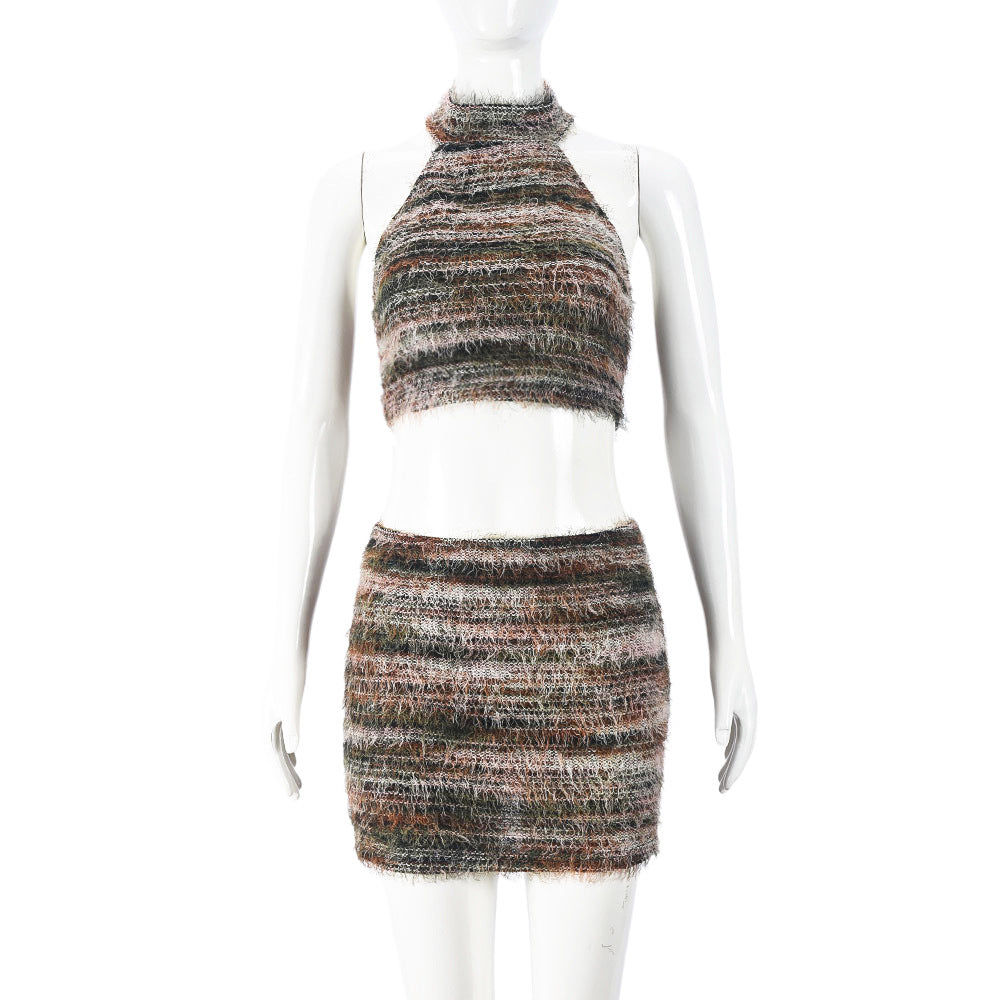 Conjunto informal de falda corta con cuello de hebilla y chaleco sexy para mujer
