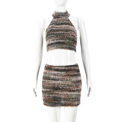 Conjunto informal de falda corta con cuello de hebilla y chaleco sexy para mujer
