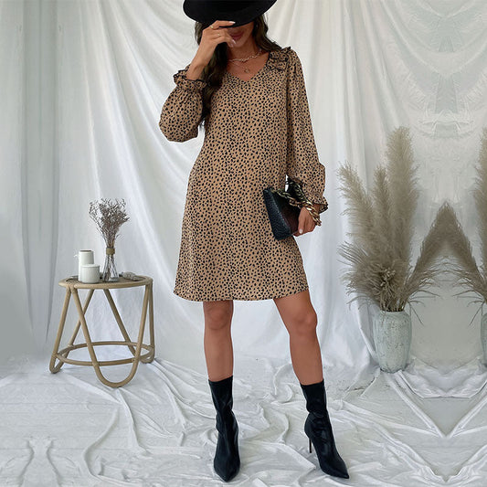 Vestido holgado de manga larga con estampado de leopardo para mujer de otoño