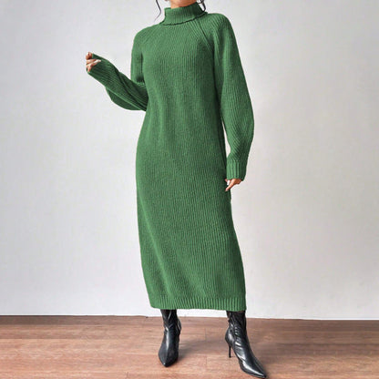 Ropa de mujer Jersey de lana Cuello alto Manga larga Vestido de punto Color sólido Vestido interior largo