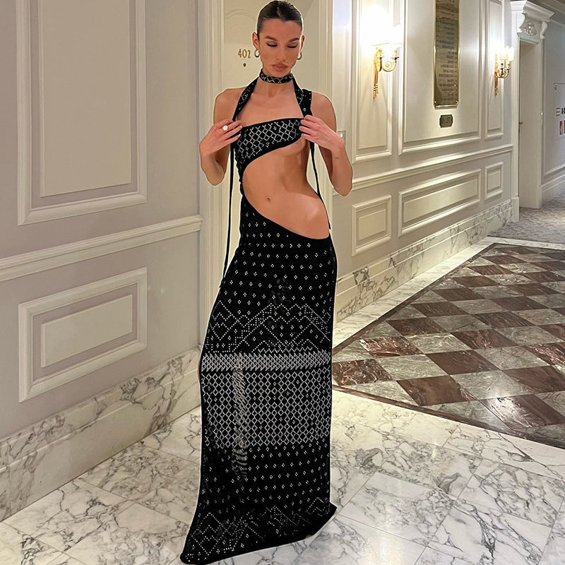 Conjunto de dos piezas formado por vestido y falda, para mujer, primavera, sexy, con abertura alta y bufanda