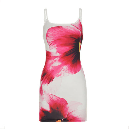 Vestido ajustado sexy sin espalda con estampado floral para vacaciones de verano