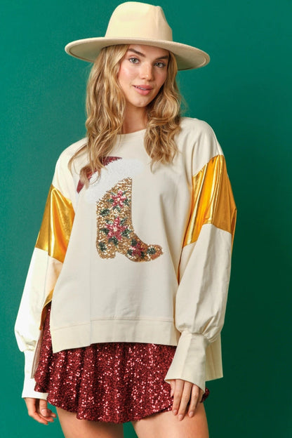 Sudadera informal de manga larga con lentejuelas navideñas para mujer, ropa de otoño e invierno