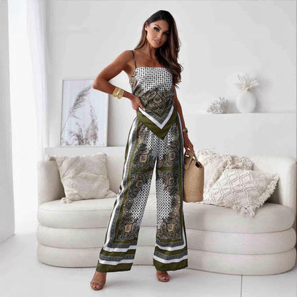 Conjunto de dos piezas para mujer, con estampado sexy, tirantes finos, corsé, pantalones florales y posicionamiento