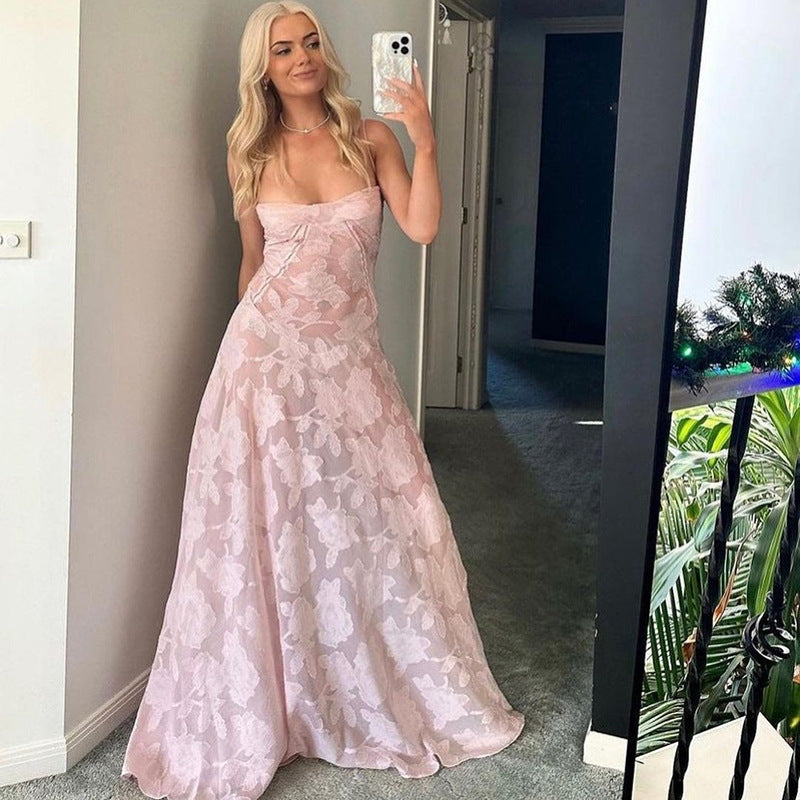 Vestido de noche elegante de verano para mujer con top de tubo y cuello alto