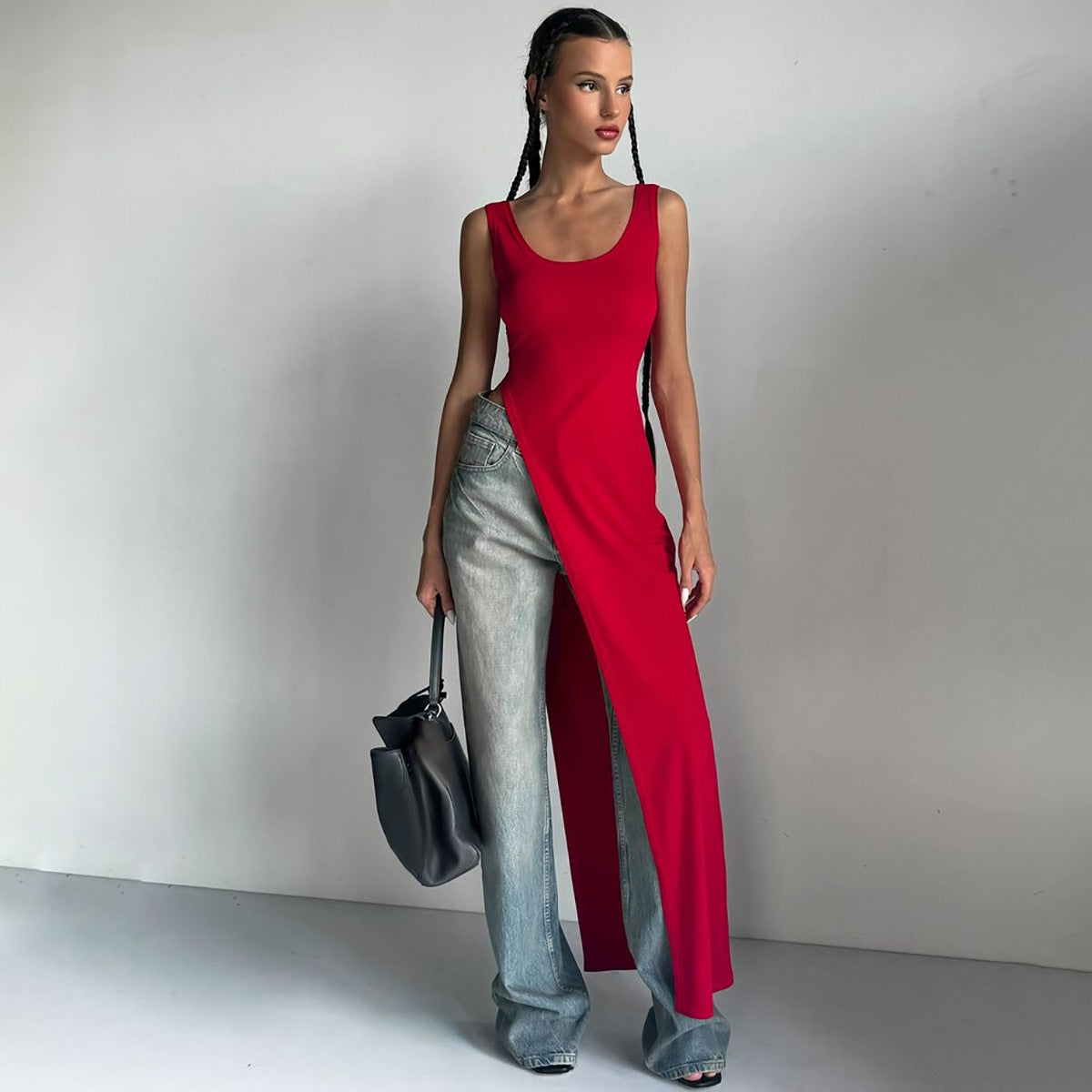 Vestido ajustado con tirantes y abertura en los hombros para mujer, estilo tiro callejero de verano