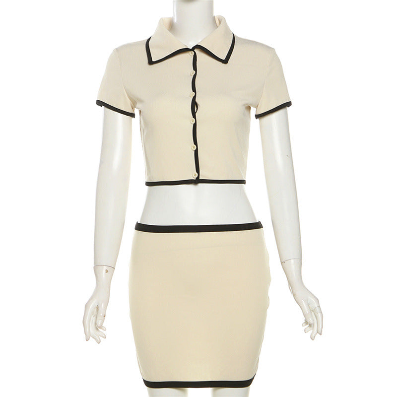 Conjunto de falda tubo sexy con cuello y cárdigan de manga corta para mujer de primavera y verano