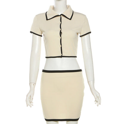 Conjunto de falda tubo sexy con cuello y cárdigan de manga corta para mujer de primavera y verano