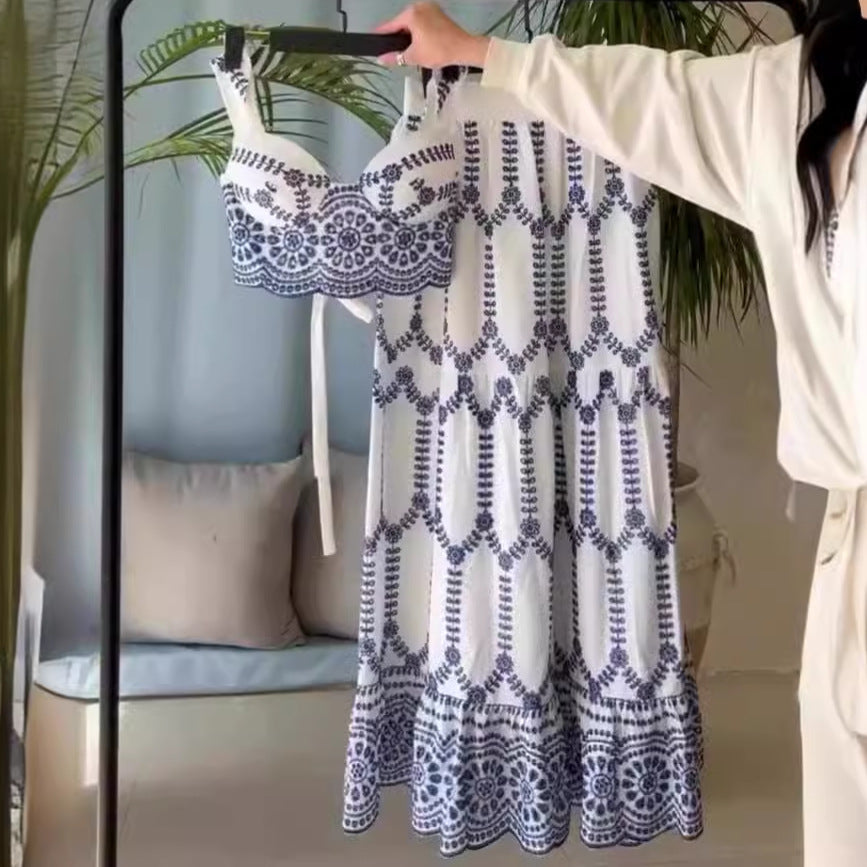 Falda de dos piezas con sujetador y encaje estampado sexy de verano para mujer