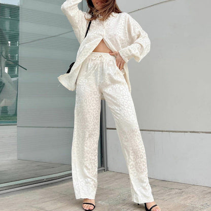 Conjunto de dos piezas formado por camisa de manga larga y pantalón holgado con cintura elástica y estampado de leopardo para mujer, primavera y otoño