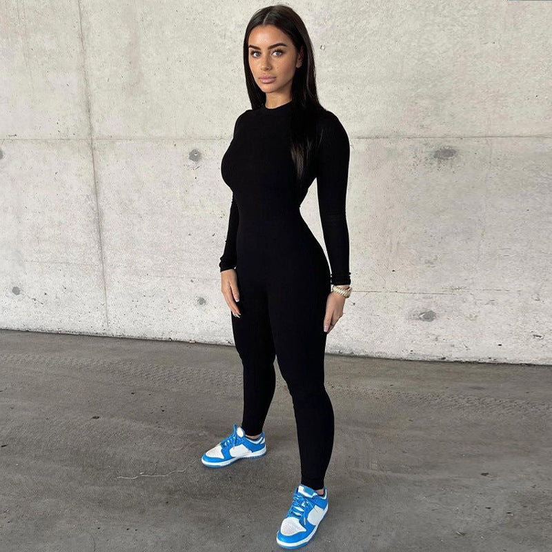 Mono deportivo de yoga ajustado de color liso de otoño para mujer