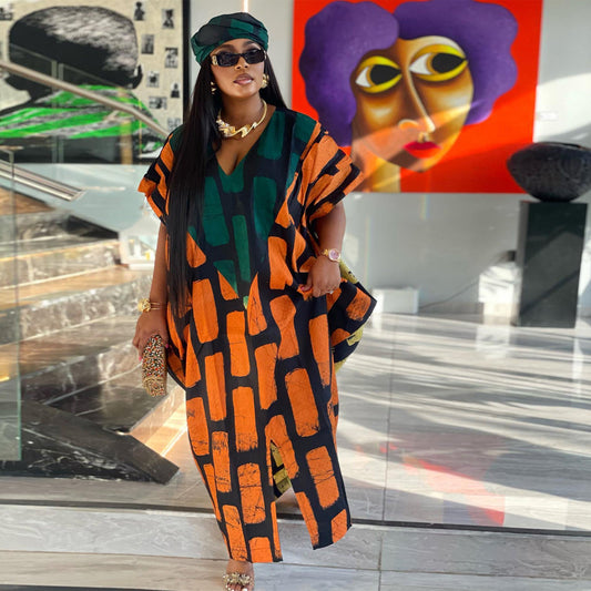 Sexy Slim Positioning Stitching Printing Color Contrast Loose Split Dress
