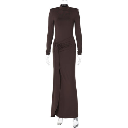 Vestido de invierno sexy con abertura y cuello alto para mujer
