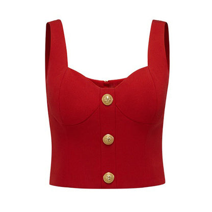 Chaleco de tirantes de verano, falda de línea A, falda de subred, falda roja, atuendo para mujer