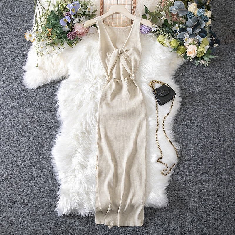 Vestido de punto reversible, ahuecado, sexy, de verano, con escote pronunciado y efecto favorecedor para mujer
