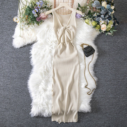 Vestido de punto reversible, ahuecado, sexy, de verano, con escote pronunciado y efecto favorecedor para mujer