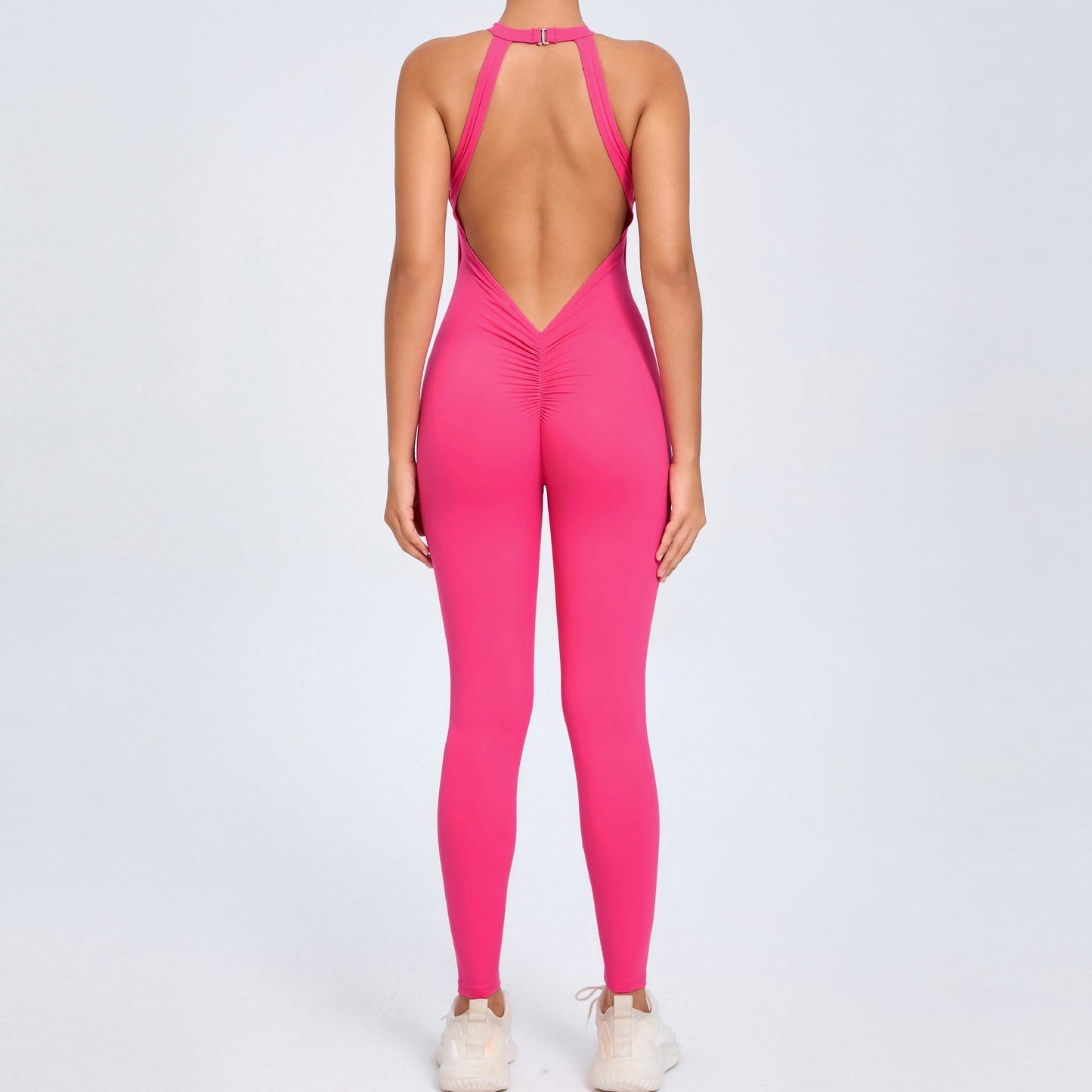 Mono de yoga con hebilla en la espalda para mujer, color melocotón, sin espalda, deportivo, de secado rápido, de una pieza, para fitness