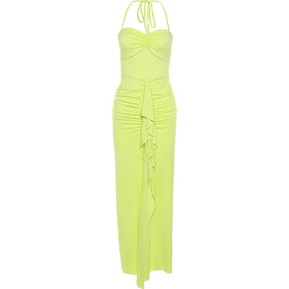 Vestido ajustado con abertura y cuello halter para mujer, otoño e invierno