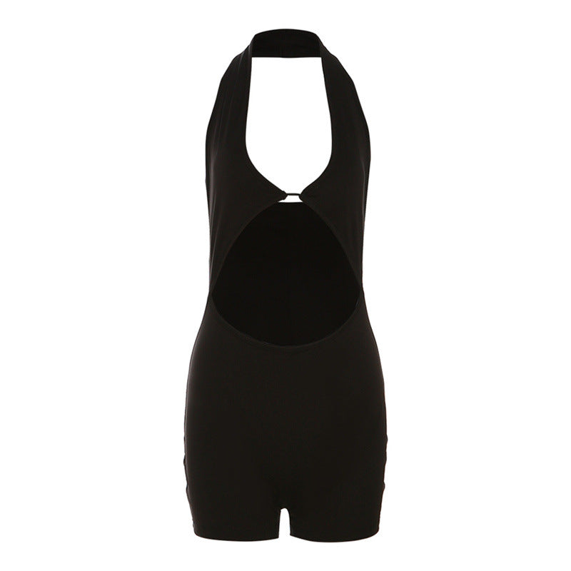 Autumn Winter Women Clothing Halter Sexy Backless Slim Fit Hollow Out Cutout Leggings Jumpsuit for Women