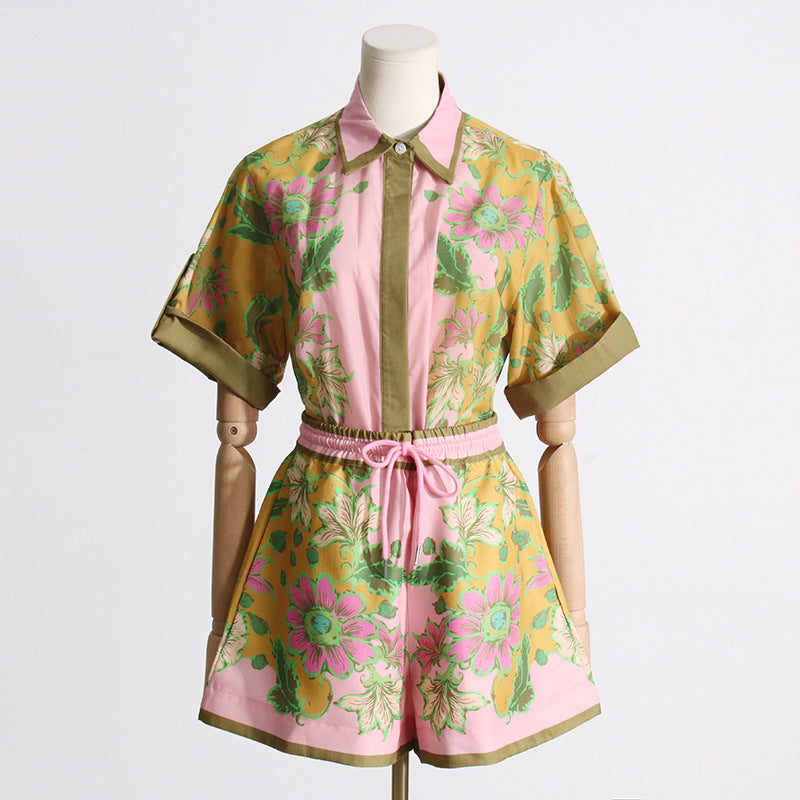 Traje de dos piezas para mujer, camiseta, pantalones cortos informales con diseño estampado único de verano
