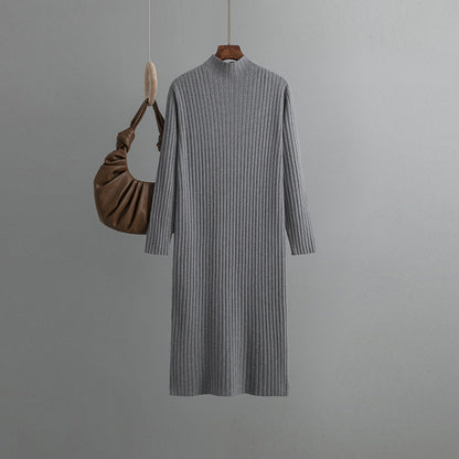 Vestido de punto para mujer, otoño-invierno, cuello alto, largo medio, suéter elegante por encima de la rodilla