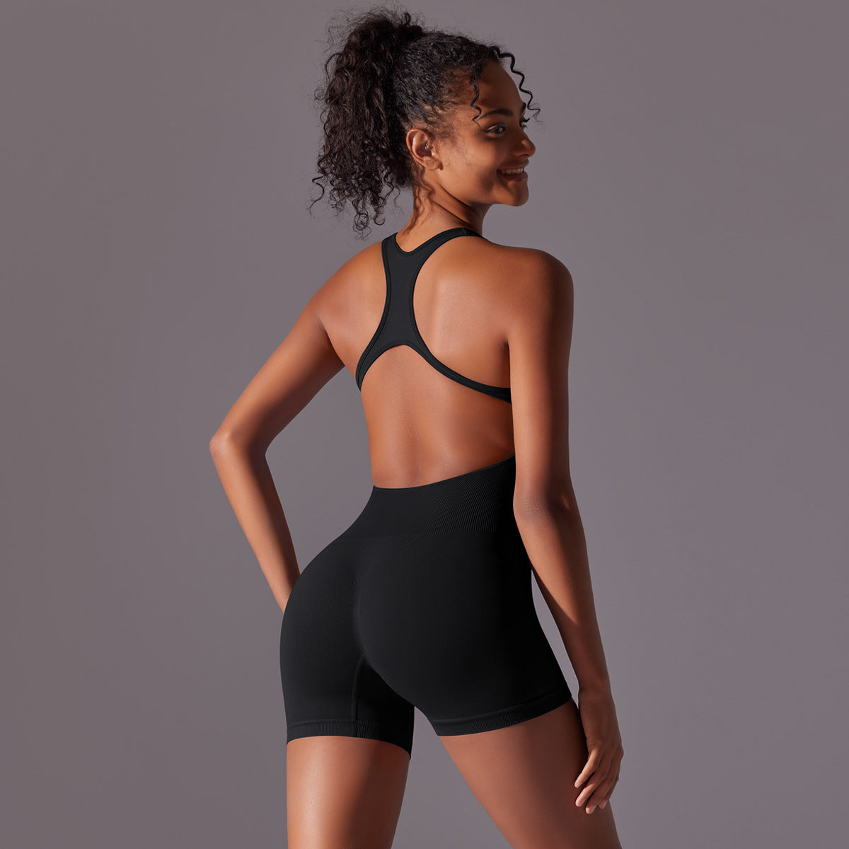 Mono de yoga sin costuras con espalda ajustada para mujer, de una pieza, para levantar la cadera, para deportes, pilates, fitness y yoga.