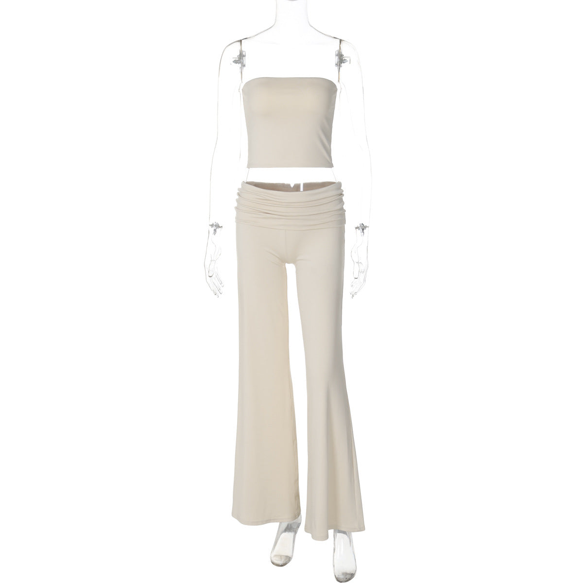 Ropa de mujer Otoño Color sólido Top tubo Pantalones acampanados Traje ajustado para mujer