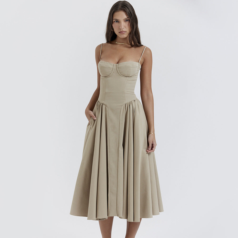 Vestido sexy para mujer, ropa sexy con escote en V y tirantes, largo medio, ajustado, sin espalda y con cintura alta.