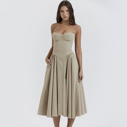 Vestido sexy para mujer, ropa sexy con escote en V y tirantes, largo medio, ajustado, sin espalda y con cintura alta.