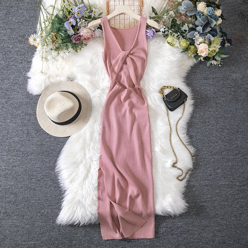 Vestido de punto reversible, ahuecado, sexy, de verano, con escote pronunciado y efecto favorecedor para mujer