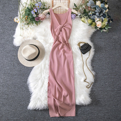 Vestido de punto reversible, ahuecado, sexy, de verano, con escote pronunciado y efecto favorecedor para mujer