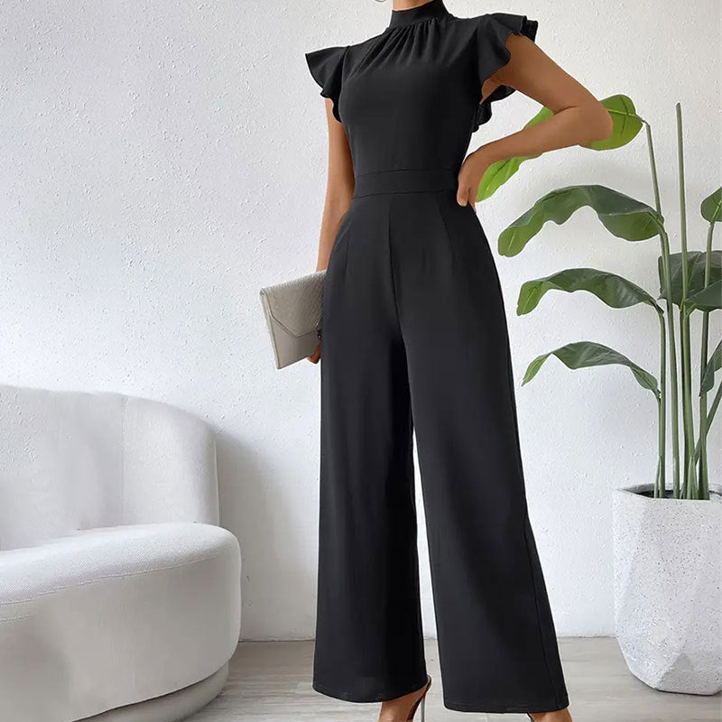 Pantalones anchos con cuello alto y volantes para mujer, pantalones con efecto drapeado, mono sin mangas, pantalones casuales, pantalones de verano para mujer